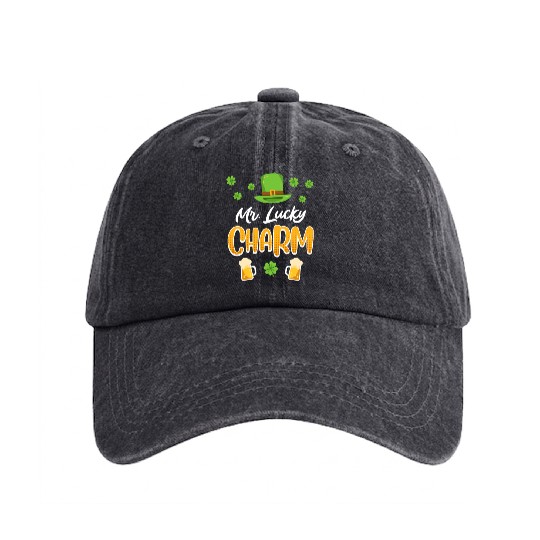 Mr Lucky Charm St. Patrick's Day Men Washed Denim Baseball Caps