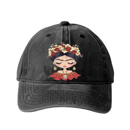 Frida Kahlo Washed Denim Baseball Caps