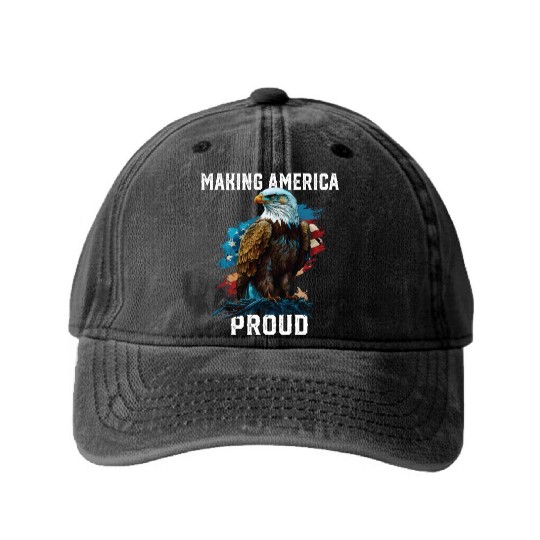 Making America Proud American Bald Eagle Washed Denim Baseball Caps