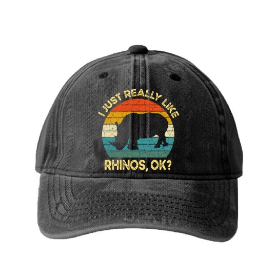Funny I Just Really Like Rhinos OK, Funny Rhino Washed Denim Baseball Caps