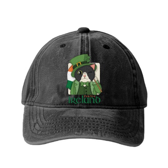 Ireland Tuxedo Cat Washed Denim Baseball Caps