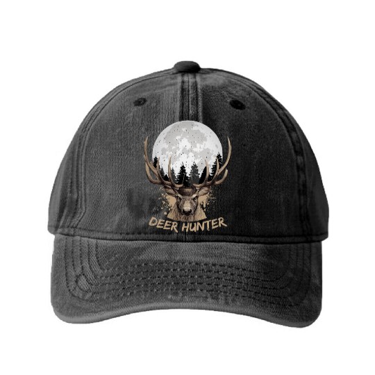 Deer Hunter Rack Hunter Full Moon Buck Hunting Washed Denim Baseball Caps