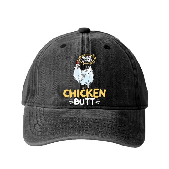 Guess What Chicken Butt Chicken Rooster Farmer Washed Denim Baseball Caps
