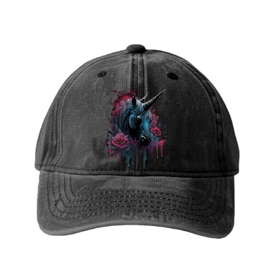 roses unicorn Washed Denim Baseball Caps