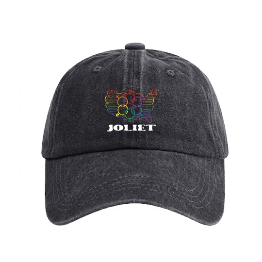 Joliet Pride Month Pride Flag LGBT Community LGBTQ Washed Denim Baseball Caps