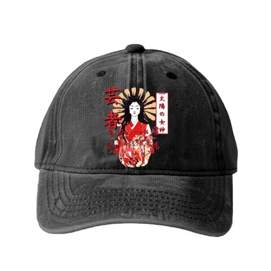 Amaterasu Omikami Cherry Blossom Sun Goddess Washed Denim Baseball Caps
