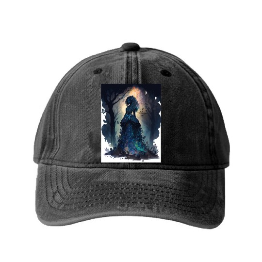 Black Nature Goddess - African American, Woodland Washed Denim Baseball Caps