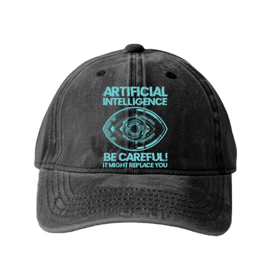 AI Machine Learning Computer Geek Technology Robot Washed Denim Baseball Caps
