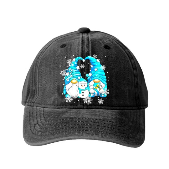 Funny Snowman Gnomies With Snowflakes Cute Winter Washed Denim Baseball Caps