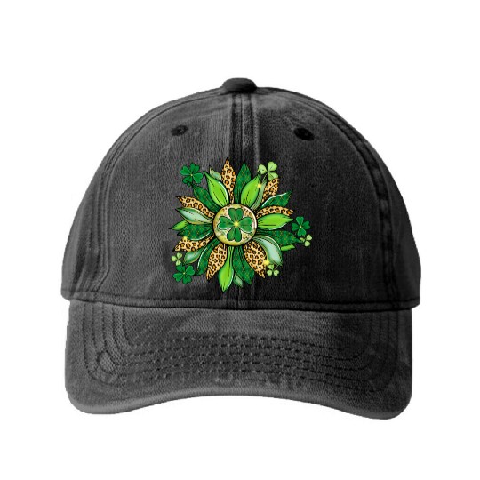 Sunflower Green With Leopard Washed Denim Baseball Caps