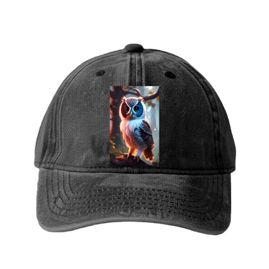 Colorful Realistic Owl Washed Denim Baseball Caps