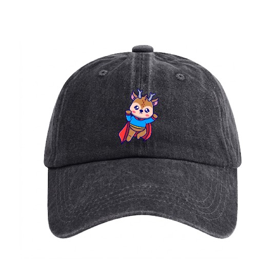 Cute super deer cartoon icon illustration gifts Washed Denim Baseball Caps
