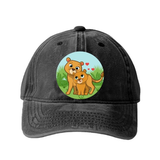 Mother Lion Baby Lion Washed Denim Baseball Caps