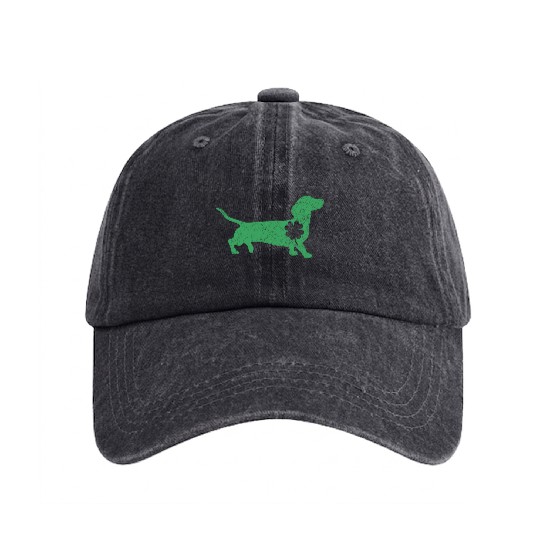Dachshund Dog Shamrock St. Patrick's Day Washed Denim Baseball Caps
