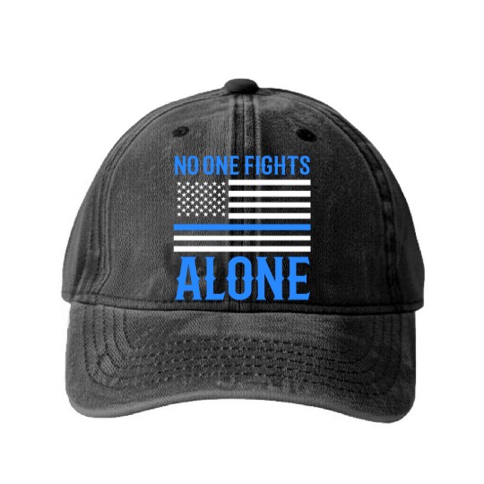 No One Fights Alone Thin Blue Line Police Washed Denim Baseball Caps