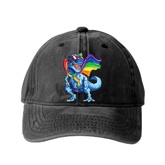 Dinosaur gay pride flag lgbt lesbian bisexual Washed Denim Baseball Caps