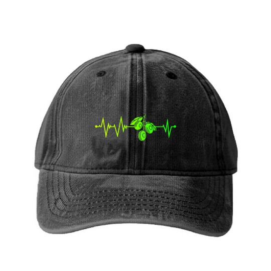Green Olive Heartbeat Washed Denim Baseball Caps