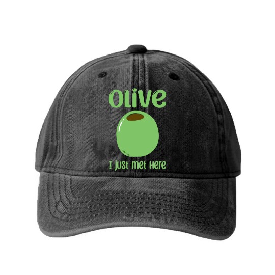 Green Olive Lover Quote Washed Denim Baseball Caps