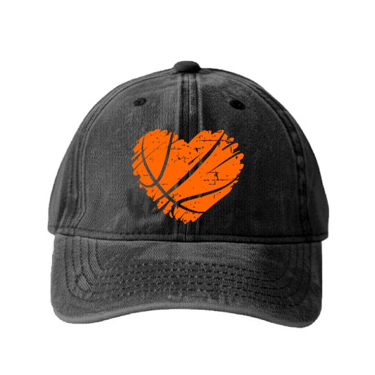 I Love Basketball with Heart Shape Washed Denim Baseball Caps