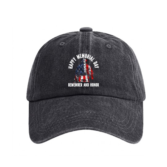 Patriotic Veteran USA Flag American Memorial Day Washed Denim Baseball Caps