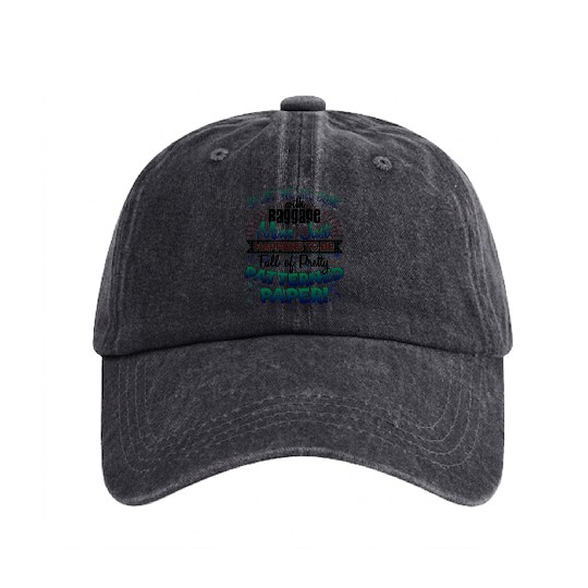 Scrapbooker Life Has Baggage Mine Patterned Paper Washed Denim Baseball Caps