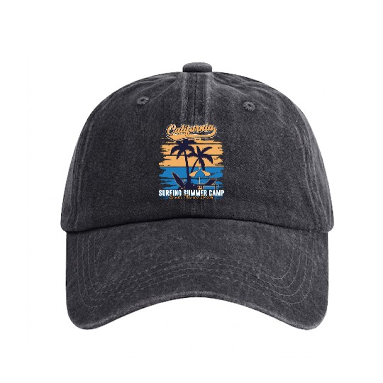 California Surfing Summer Camp Washed Denim Baseball Caps