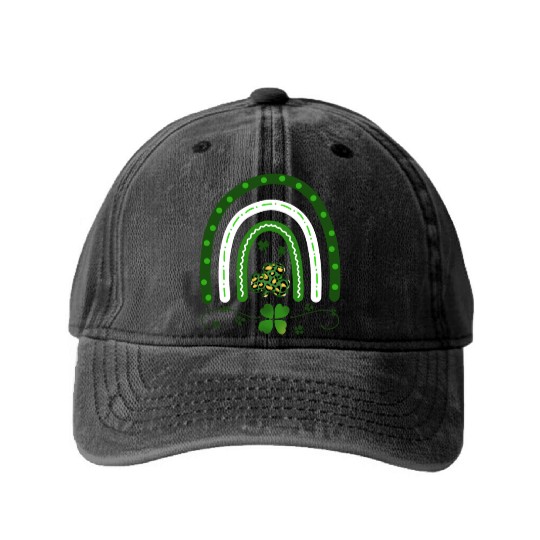 Green Four Leaf Clover .St Patrick's Day Washed Denim Baseball Caps