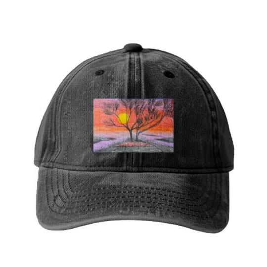 Sunset nature Washed Denim Baseball Caps
