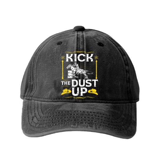 Barrel Racing Kick The Dust Up Rodeo Cowgirl Barr Washed Denim Baseball Caps