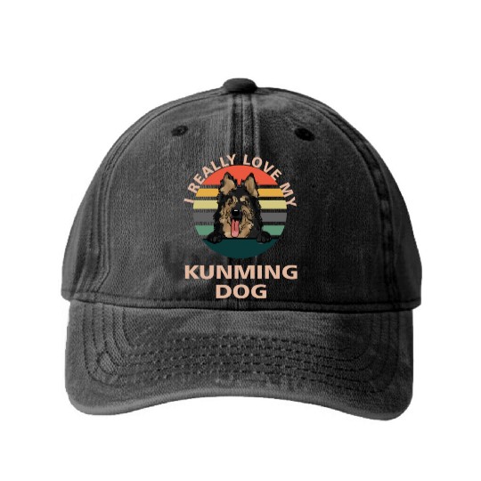 I Really Really Love My Kunming Dog Dad Mom Washed Denim Baseball Caps