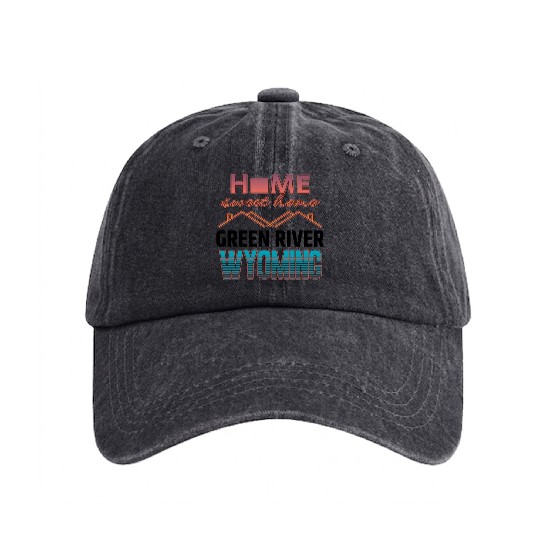 Green River Wyoming Home Sweet Home Washed Denim Baseball Caps