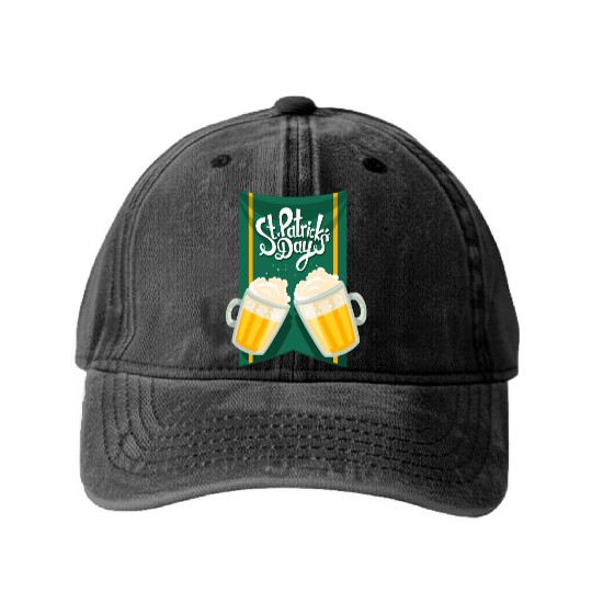 St Patrick's Day and two cups of beer Washed Denim Baseball Caps