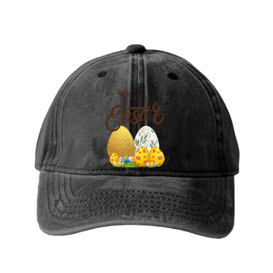 Happy easter sayings egg bunny Washed Denim Baseball Caps