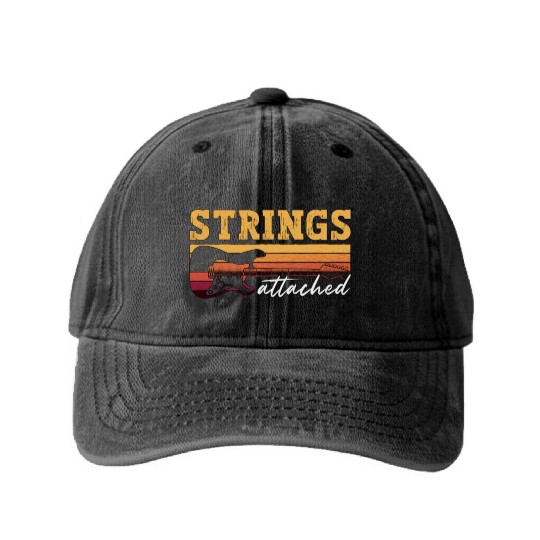 Bass Guitar String Attached Guitarist Bass Player Washed Denim Baseball Caps