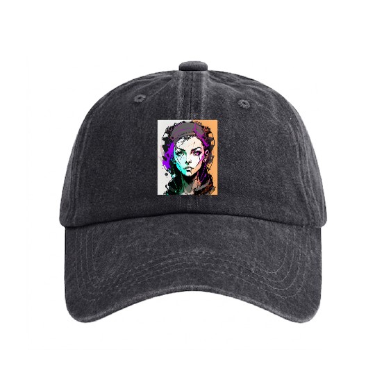 AI ART 01 GAMER GIRL Washed Denim Baseball Caps