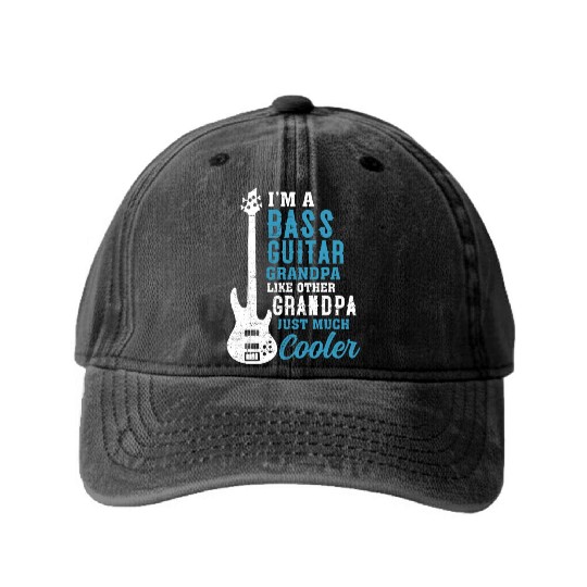 Cool Fathers Day Design Bass Guitar Grandpa Washed Denim Baseball Caps