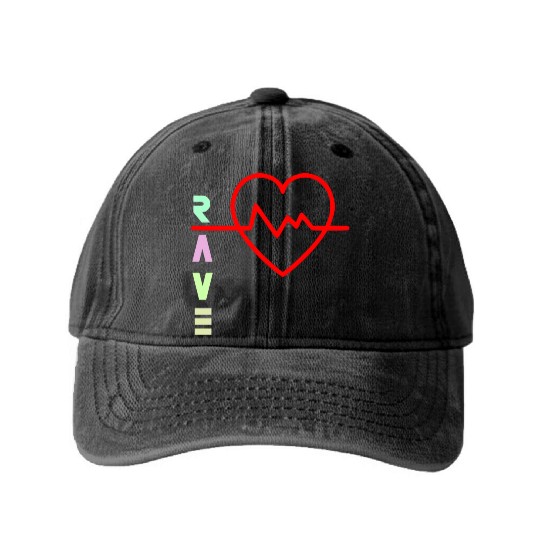 Rave with heart beat logo Washed Denim Baseball Caps