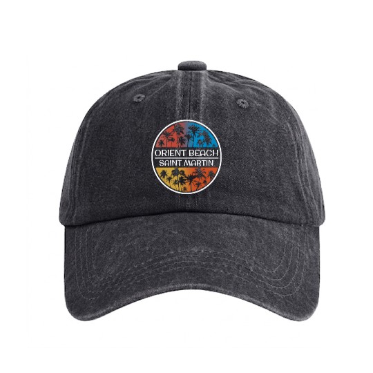 Orient Beach Saint Martin Stylish Vacation Washed Denim Baseball Caps