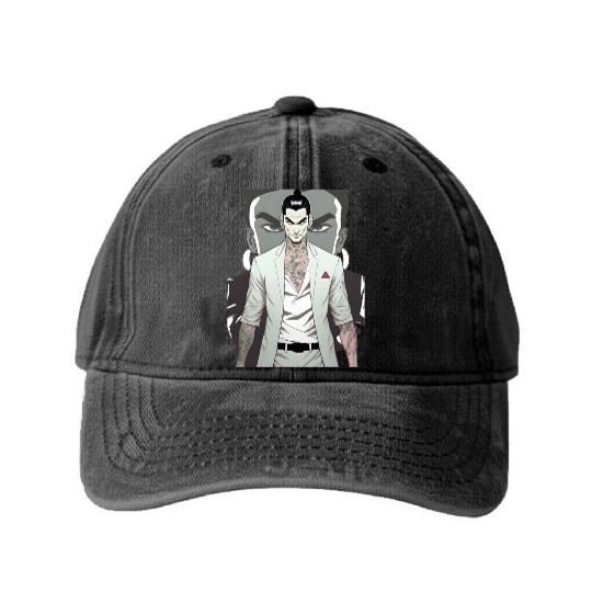 Japan Yakuza Greeny Face Washed Denim Baseball Caps