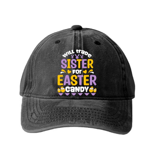 Sister For Easter Candy Washed Denim Baseball Caps