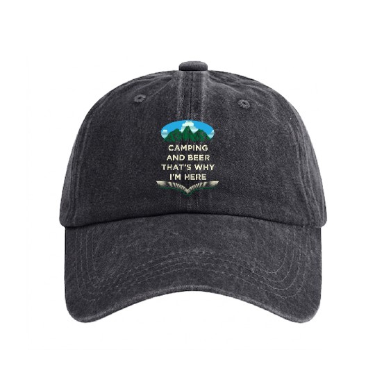 Camping and Beer Camper Drinking Camp Drinker Beer Washed Denim Baseball Caps