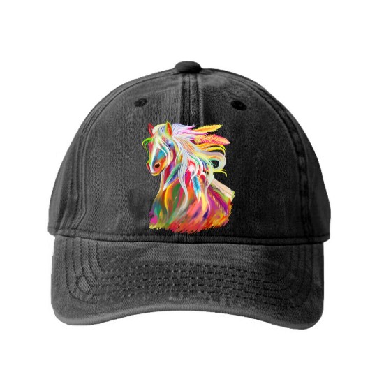 Horse Head Watercolor Equestrianhorse for girlswat Washed Denim Baseball Caps