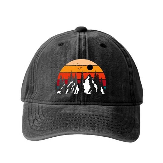 "Mountain Sunset: Embrace the Beauty of Nature" Washed Denim Baseball Caps