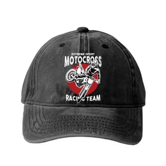 Motocross Racing Team Washed Denim Baseball Caps