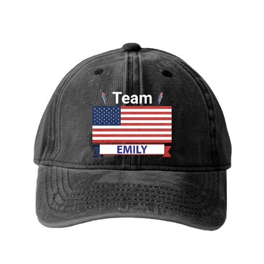 Team Emily USA American Flag Stars Washed Denim Baseball Caps