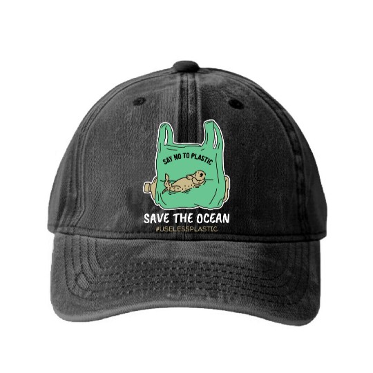 Save The Ocean Seal Save The Earth Environment Washed Denim Baseball Caps
