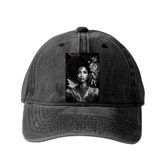 Black-and-White Afrocentric Art Washed Denim Baseball Caps