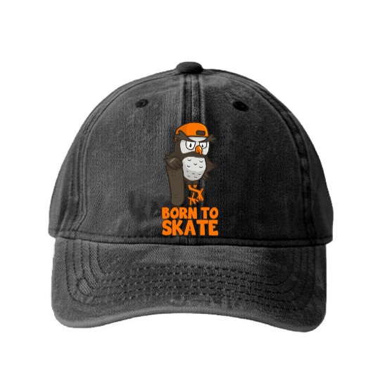 Born To Skate Owl Skateboarder Skate Skateboarding Washed Denim Baseball Caps