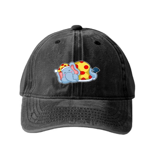 Elephant Sleeping Pyjamas Washed Denim Baseball Caps