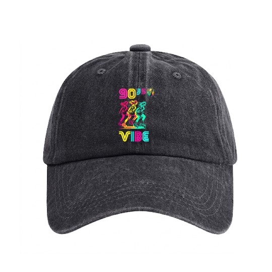 90s Vibe - I Love The 90s - Retro 90s Neon Washed Denim Baseball Caps